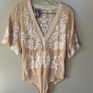 NanaMacs Beige Floral Embroidered Bodysuit